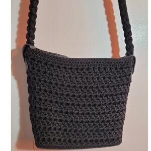 Luxy Black Braided Rope Shoulder Bag Structured Base 9x7 Minimalist Indie Casual